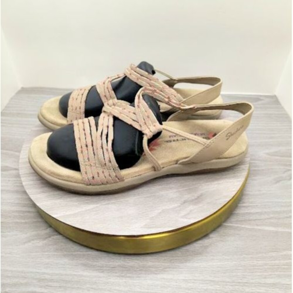 Skechers Reggae Slim Vacay Taupe Pink Multi Strap Memory Foam Sandals Womens 8
